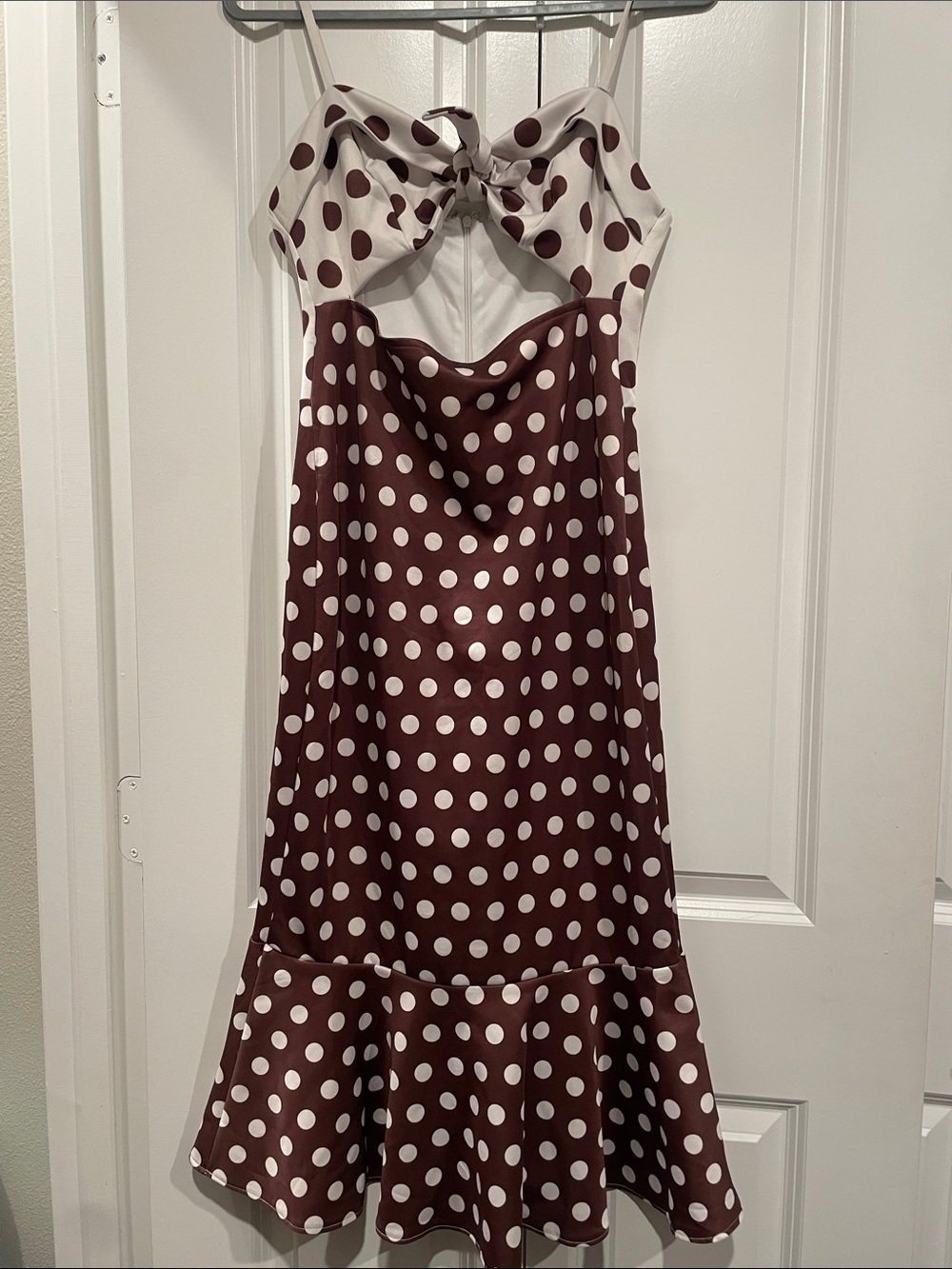 VENUS Brown and White Polka Dot Midi Dress